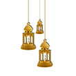 Ramadan Kareem Gold Lanterns Hanging on Black Background