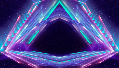 Wall Mural - Abstract futuristic background with neon rays, lines, studio, stage.