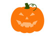 © Monika Jurczyk - Classic Halloween jack-o-lantern pumpkin with carved triangular eyes and jagged smile vector illustration. Orange pumpkin with green stem for autumn holiday decorations and design. High resolution PNG