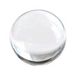 © karim - A clear, transparent crystal ball or glass sphere with reflections, isolated on a plain white background.