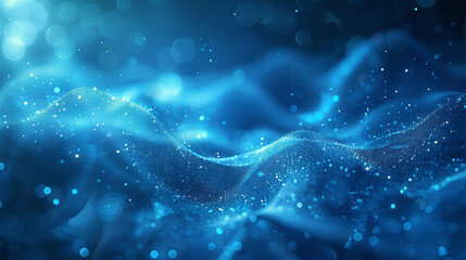 Blue particle wave with bokeh background for digital art