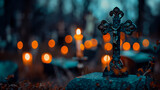 Święto Zmarłych na cmentarzu – krzyż, znicze, refleksja, światło pamięci, nostalgia