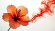© miss irine - Translucent orange hibiscus flower with flowing abstract red smoke. Delicate petals, vibrant colors, soft light create dreamy, surreal, artistic floral background. Whimsical, romantic, feminine