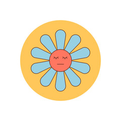 Wall Mural - Retro groovy flower in a flat yellow circle serves as a stylish sticker badge and label. Y2k emblem with playful package and box lid seal, perfect for modern branding or creative product use.