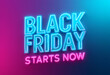 © Imagicano - Black Friday Starts Now in Neon Blue and Pink Typography Vibrant Gradient Background with Glowing Light Effects Festive Promotional Graphic for Launching Holiday Sales Events