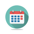 © FryArt - Vibrant flat design calendar icon with long shadow in a teal circle highlighting time management schedule and event planning