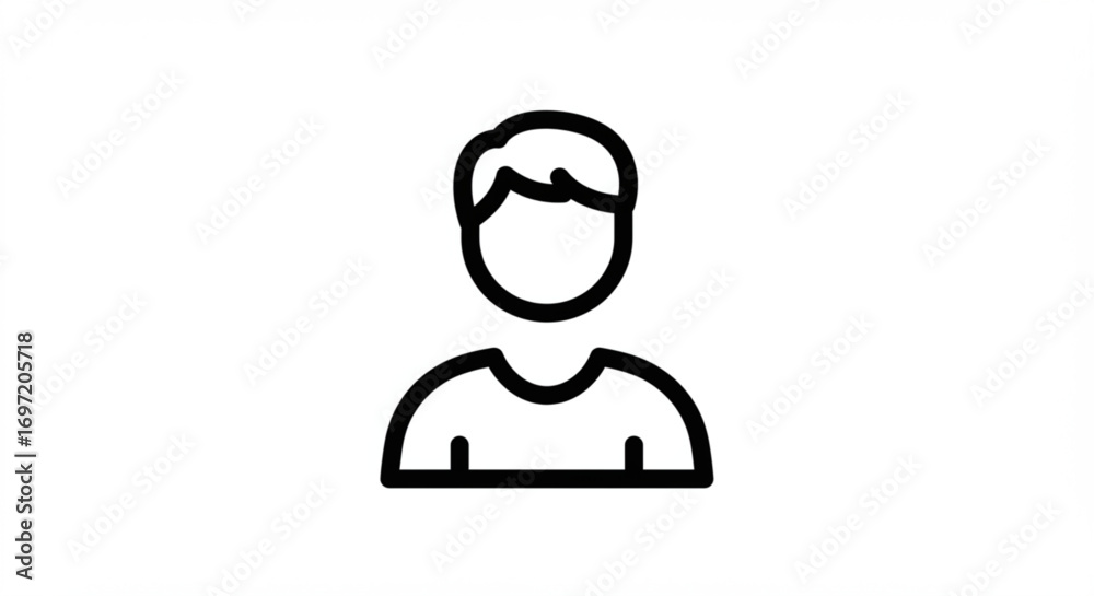 Outline drawing of a person with short hair and a shirt on a white ...