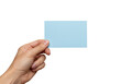 © Sejjil - Human hand holding a blank light blue sticky note for notes or reminders isolated on transparent background