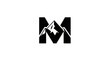 © Alis - Monochrome majestic mountain emblem formed by letter M for adventure brands and logos