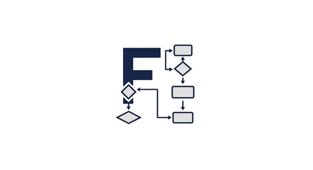 Flowchart letter F, representing a functional design for business logic and software development