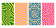© Ratan - Four vibrant retro abstract patterns with swirling and wavy designs in a vertical layout