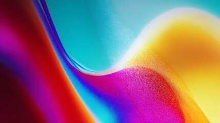 Wall Mural - Abstract flowing waves of vibrant colors including blue, purple, pink, yellow, and orange, with a subtle grainy texture