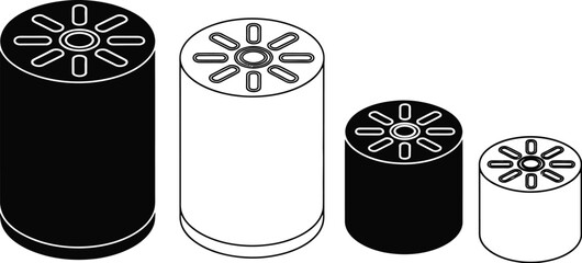 Isometric cylinders black and white vector design