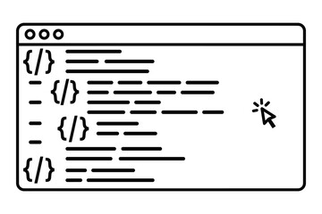 Web development programming code, interface, and pointer icon outline vector illustration.