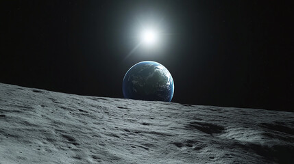 Stunning cosmic view of Earth glowing in blue and green alongside the illuminated cratered Moon under the Sun’s light from outer space