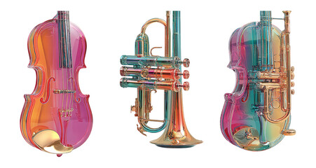 Colorful Transparent Musical Instruments in Vibrant 3D Design
