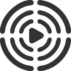 Abstract circular play button icon with radiating lines.
