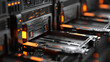 © SMART.art - row of blade servers with one drive bay pulled out status LEDs blinking amber selective color illustration concept scene visual for commercial design use high detail quality stock image illustration