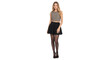 © MDSADDAMHOSSAN - A young woman with blonde hair stands confidently, wearing a patterned crop top, a black flared skirt, and black pantyhose, isolated on a transparent background