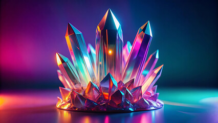 Wall Mural - Surreal Glowing Crystal Sculpture On Neon Gradient Fantasy Design Style  