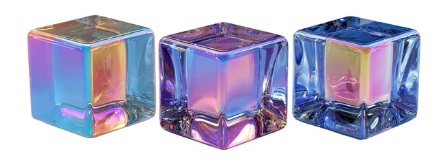 Colorful Glass Cubes with Iridescent Finish on White Background