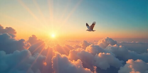 Wall Mural - A lone bird soars through a vast, open sky, wings outstretched, embodying the limitless freedom of the boundless expanse , spirit, celestial
