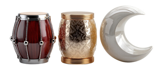Unique Decorative Drums and Modern Crescent Shaped Object Display