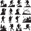 © silhouette verctor - Silhouette Set Of Hikers And Mountain Climbers In Various Poses Keywords: silhouette, hiker