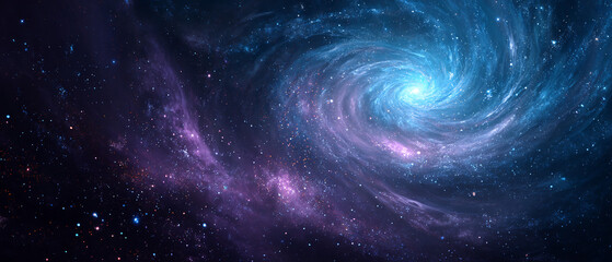 Vibrant spiral galaxy in deep space with swirling blue and purple nebulae and shining stars