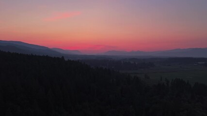 Sticker - Fiery Red Sunset Sky Over Cowichan Valley On Vancouver Island In British Columbia, Canada. Aerial Shot