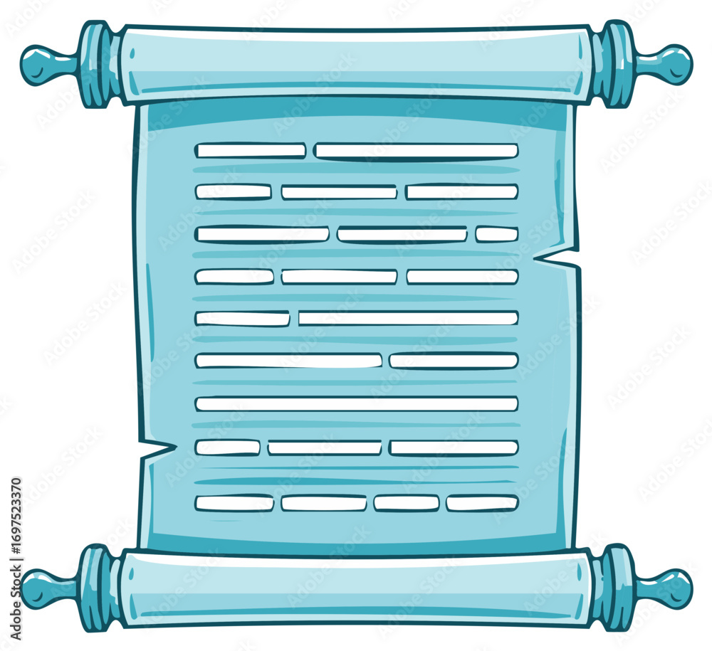Illustrated Blue Scroll with Text Lines and Decorative Endings Stock ...