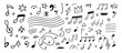 © lanastace - Music notes hand drawn doodle vector illustration set. Freehand sketch melody symbol elements.