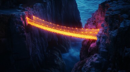 Wall Mural - A stunning digital rendering of a glowing bridge over a dark ocean. This artwork captivates with its vibrant colors and mystical atmosphere. It inspires wonder. Generative AI
