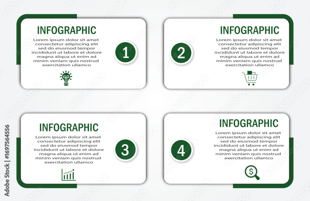 Business progress or process visualization timeline with 4 steps white ...