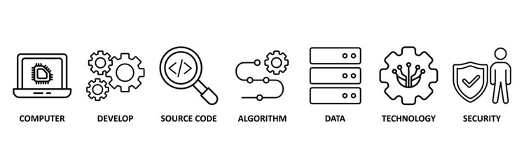 Programming icon set vector illustration for computer, develop, source code, algorithm, data, technology and security