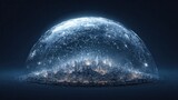 A digitally rendered city is encased in a shimmering dome of light, a tangible representation of the NIS2 Directive and Cyber Resilience Act. The dome acts as a protective shield.