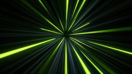 Wall Mural - green light streaks radiate from dark tunnel with glowing neon lines, creating dynamic abstract moti