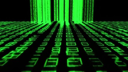 Wall Mural - digital green code matrix with glowing vertical pattern and abstract futuristic technology concept o