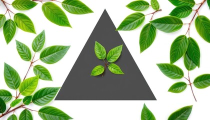 green leaves arrangement with geometric triangle design