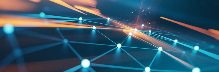 Abstract network technology background with glowing nodes and connections for digital innovation