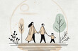 © Westend61 - Stylized family walking together outdoors in park illustration