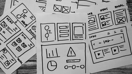 Canvas Print - UIUX Design Sketches and Wireframes.