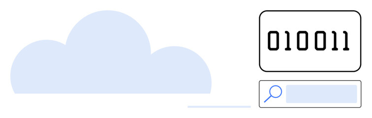 Cloud, binary code, search bar highlighting technology, digital data, and online search. Ideal for technology, coding, cloud storage, data analysis web development innovation simple landing page