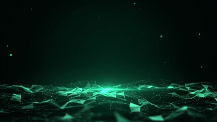 Wall Mural - Futuristic Digital Network with Green Geometric Patterns and Glowing Lines