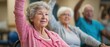 © Luna Whisper - Elderly residents participating in group exercise class with seated exercises and instructor leading, assisted living fitness and community wellness concept.