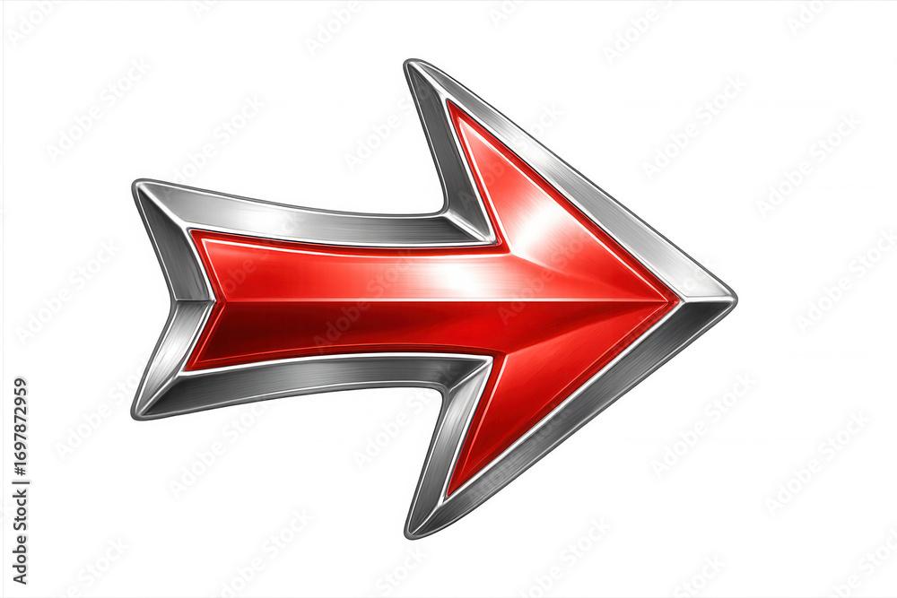 Shiny red arrow with metallic border pointing to the right on a ...