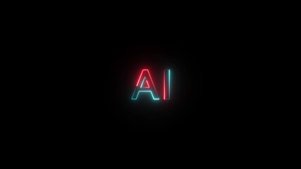 Glowing neon line AI text animation. Artificial intelligent text animation Machine learning generation process. Artificial Intelligence. Visualization Machine Learning AI letters animation,