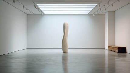 Wall Mural - Minimalist art gallery with sculptural centerpiece and modern design