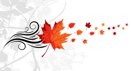 vibrant autumn maple leaf swirls and falling leaves graphic design elements