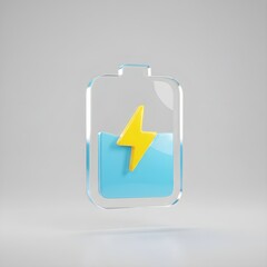 Modern charging battery icon with lightning bolt and glassmorphism effect, futuristic UI design for mobile, app, and web interface.